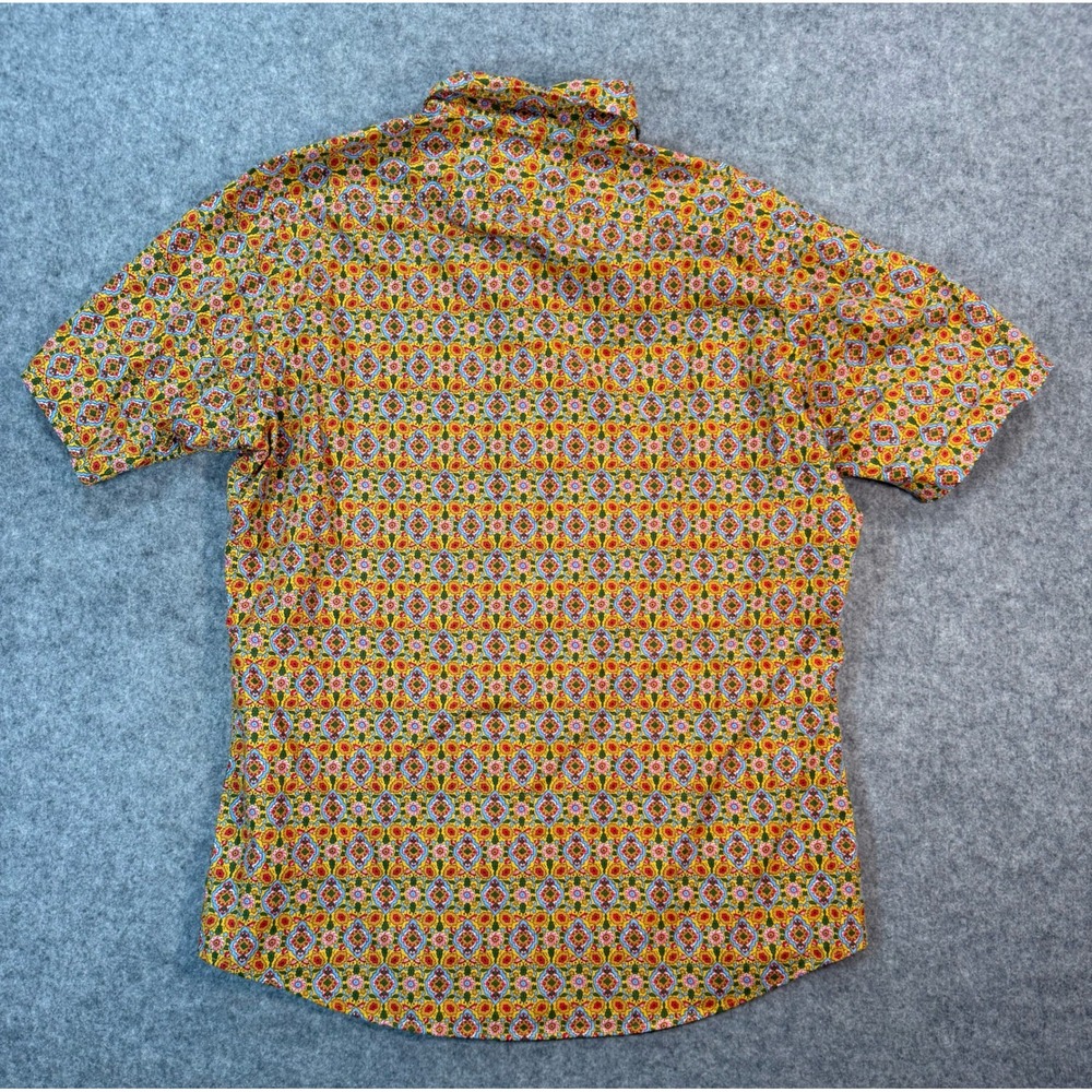 Cremieux Premium Denim Mens M Yellow Floral Paisley Short Sleeve Button Down - Picture 6 of 6